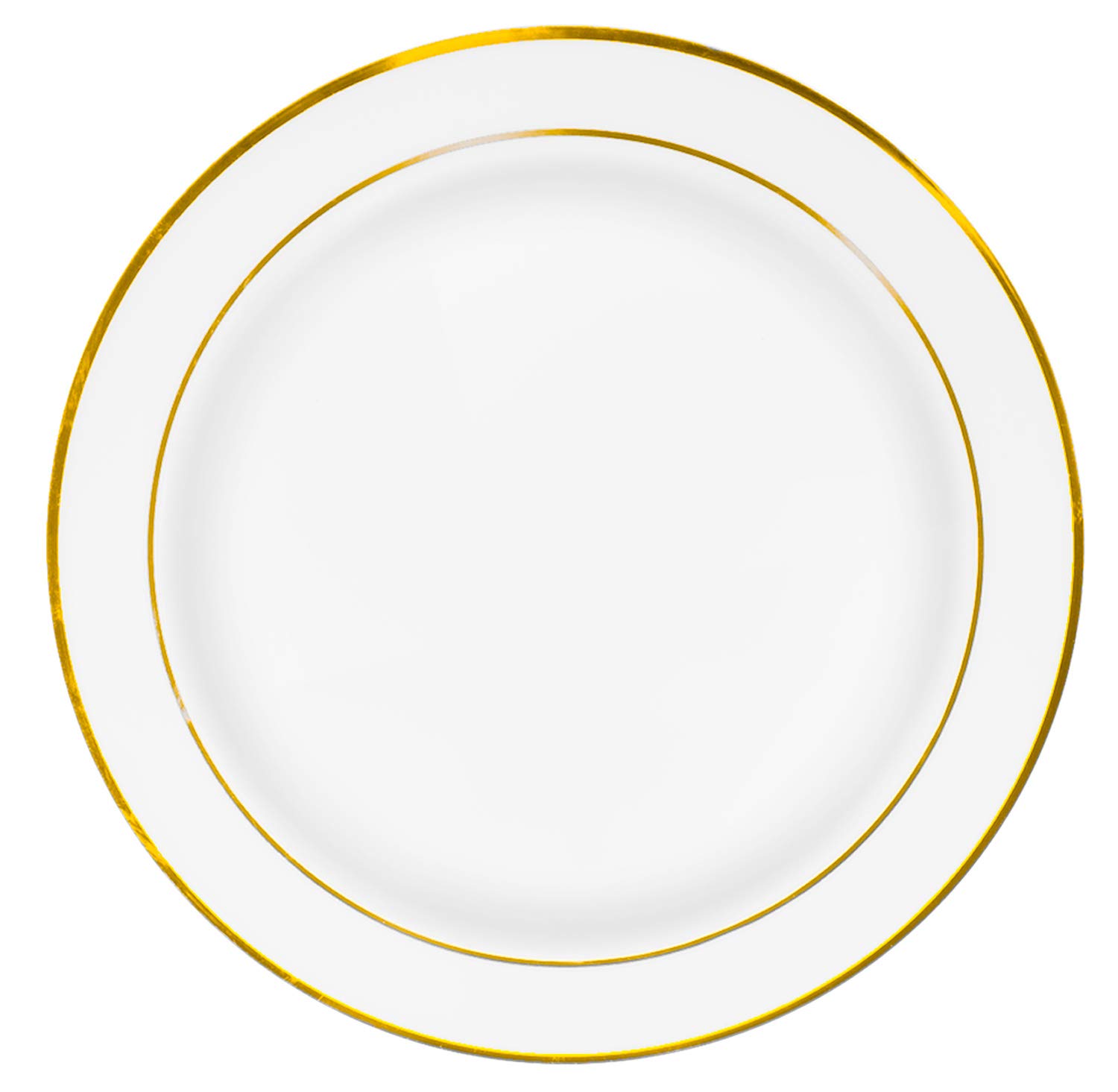 Ilyapa 50 Premium Gold Rim Plastic Plates for Dinner Party or Wedding