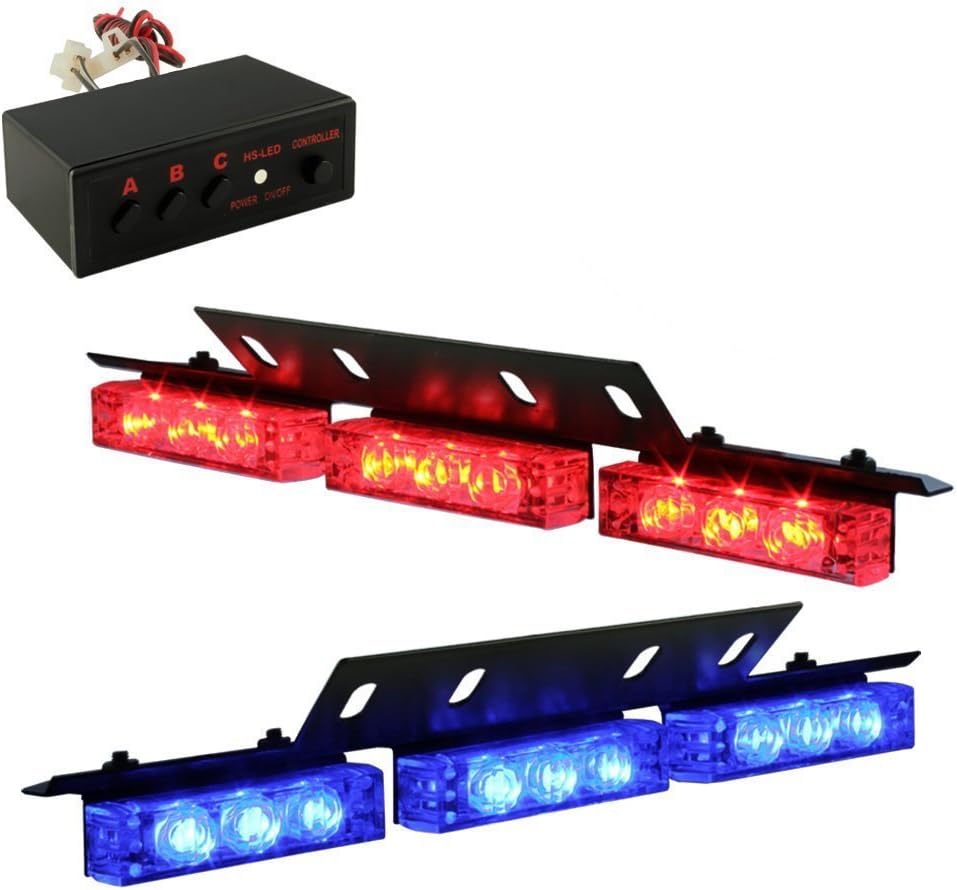 18 x Ultra Bright LED Emergency Warning Use Flashing Strobe Lights Bar For Windshield Dash Grille (18 Led, Red and BLue)