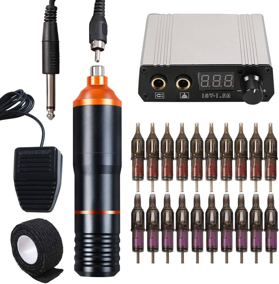 Tattoo Pen Machine Kit 20 Cartridges Power Supply RCA Cord