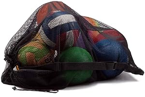 Mesh Ball Bag Sports Equipment Bags Heavy Duty and Extra Thick Drawstring 27.5” x 35.4” Sport Mesh Ball Bag with Shoulder Str