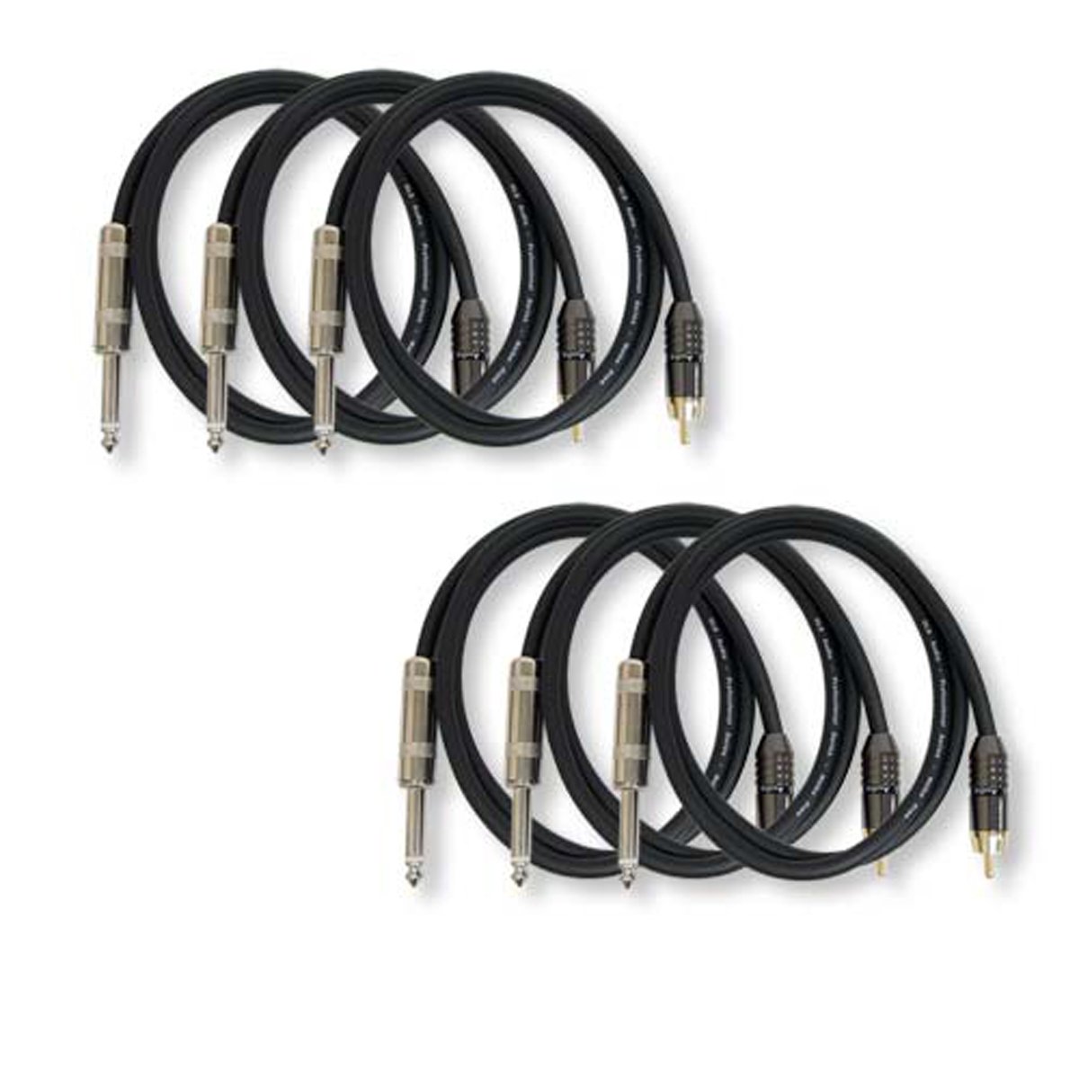 GLS Audio 3ft Patch Cable Cords RCA To 1/4 Black Cables 3' Pro Series Cord 6 PACK Right