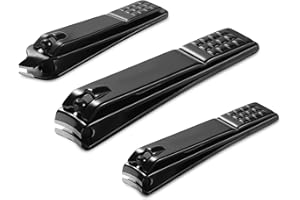 Nail Clippers Set, Ultra Sharp Fingernail Clipper Toenail Clipper and Ingrown Nail Clipper with Curved Blade Edge by JAZZZNAP, Black
