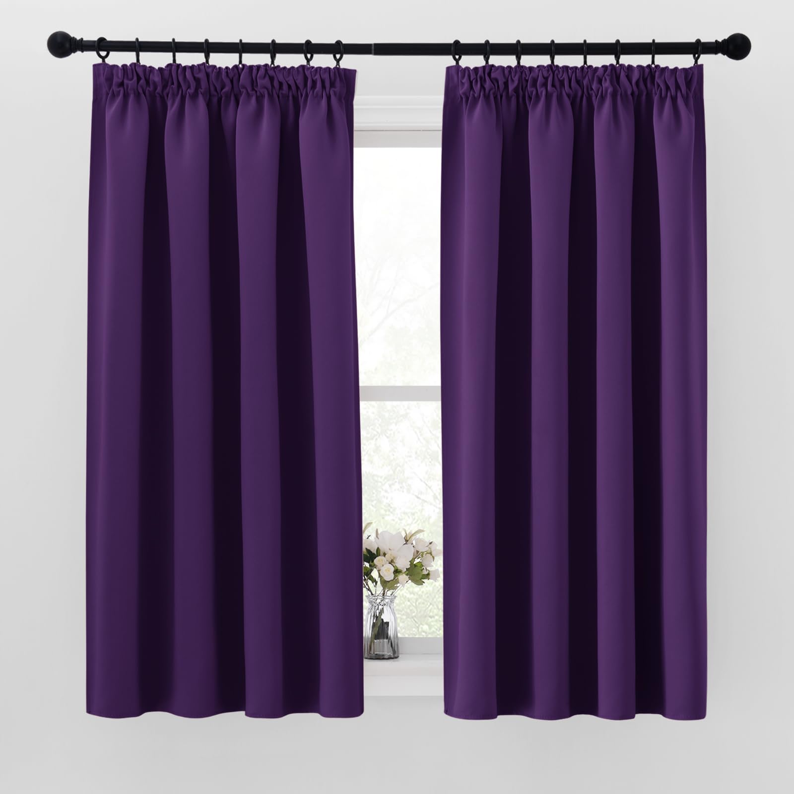 PONY DANCE Purple Blackout Thermal Curtains - Pencil Pleat Window Treatment With Hooks for Track, Bedroom, 46 x 54 Inch Drop, 2 Panels — image 1