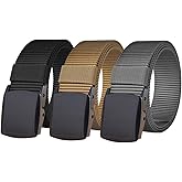 WYuZe 3 Pack Nylon Belts for Men, Metal-free Lightweight Military Belt Web 1.5" Adjustable for Jeans Casual Pants