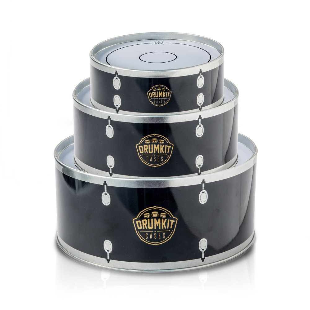 Suck UK Drum Storage Tin | Cake Storage Tins | Drummer Gifts For Men | Biscuit Tins | Stackable Storing Boxes Airtight Lids | Stacking Cookie Tin | Gifts For Drummers | Craft Kits For Adult - 3 Pack