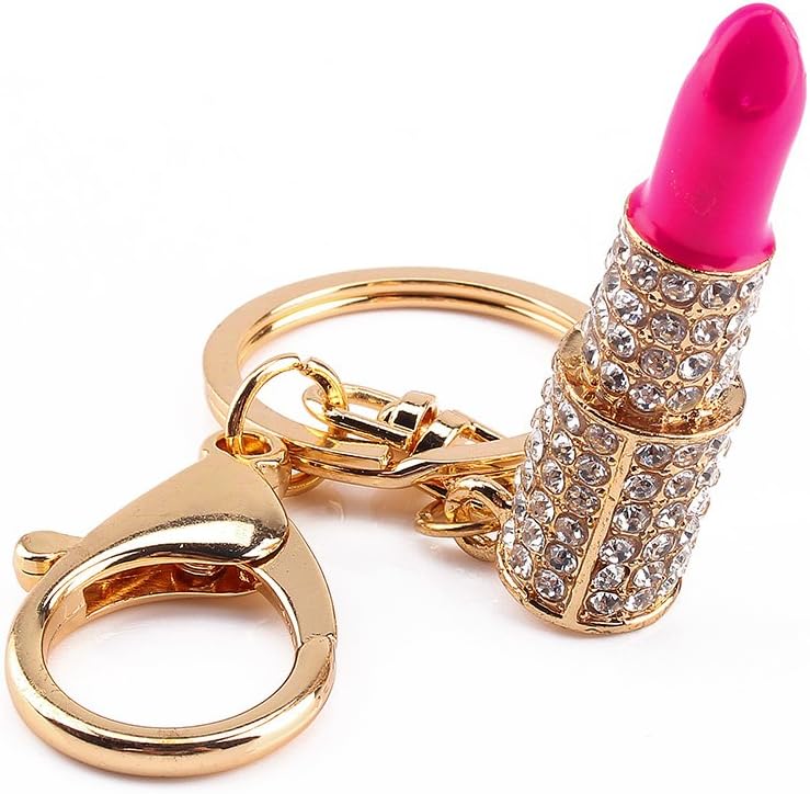 Fdit Lipstick Keyring,Crystal Lipstick Makeup Keyring Rhinestone Purse Bag Charm Pendant Keychain Adornment for Girl Woman Lady