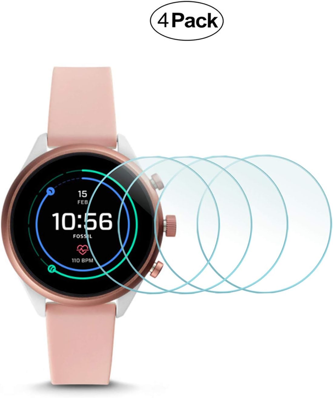 Diruite 4-Pack for Fossil Sport 41mm 2018 Gen 4 Tempered Glass Screen Protector for Fossil Sport 41mm 2018 Gen 4 [2.5D 9H Hardness] [Anti-Scratch] [Perfectly Fit]