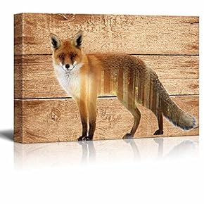 Rustic Fox On Wood Style - Canvas Art