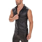 xokesy Men Sexy Leather Tank Top, Soft Matte, Plus Size, Male Shiny Vest, Black