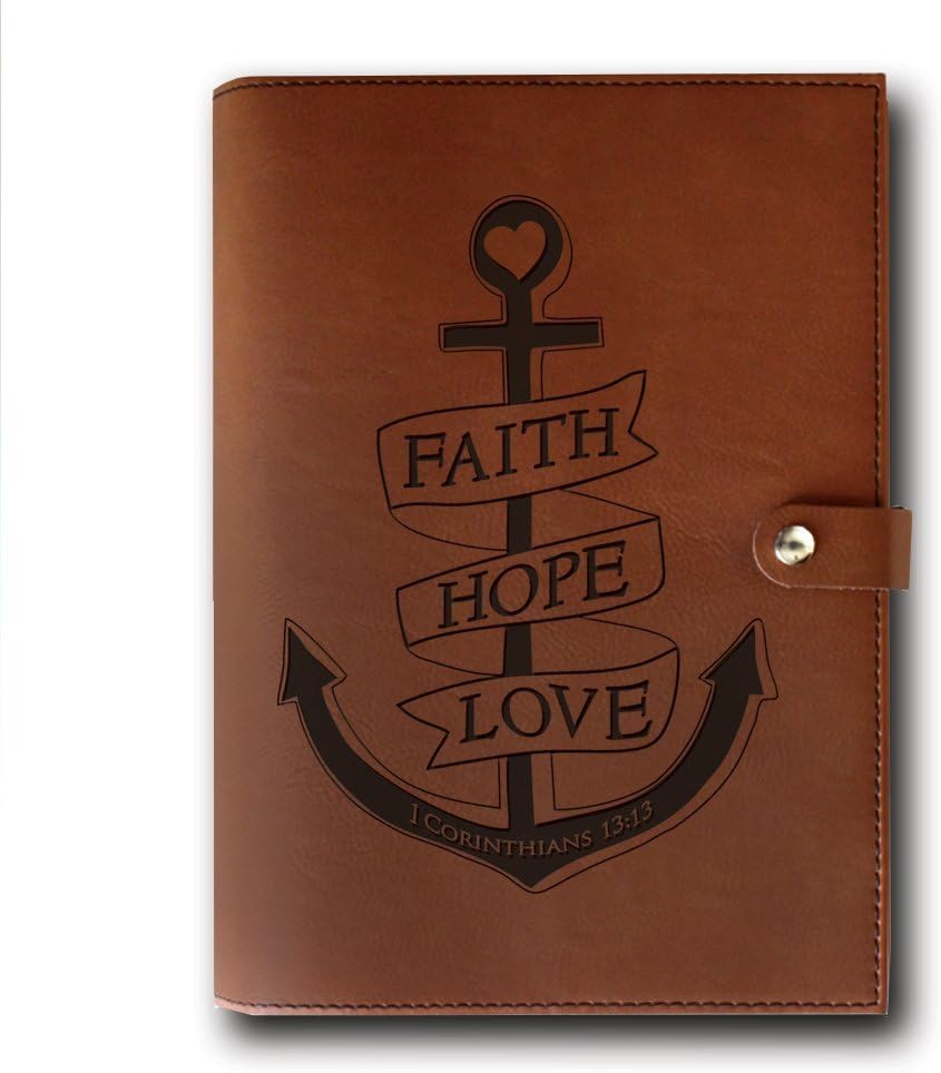 Bella Busta-Faith,Hope, Love Book Cover-Christian Bibles Book Cover-Religion & Spirituality- Engrave Leather Book Cover (1 Corinthians 13:13(6" width x 8 5/8" height Rawhide))