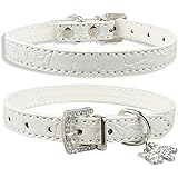 Dogs Kingdom Soft Croc Leather with Rhinestone Heart/Dog Pendant Dog Pet Puppy Collars White Xs