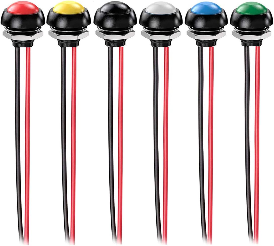 Gebildet 6pcs 12mm 3A/250VAC Prewired Waterproof Momentary Push Button SPST ON/OFF