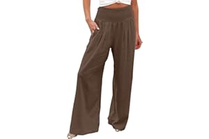 Linen Palazzo Pants for Women Summer Boho Wide Leg High Waist Casual Lounge Pant Beach Travel Vacation Outfits