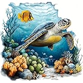 Turtles and The Ocean PVC Vinyl Car Decals Stickers Waterproof Self-Adhesive Decals for Cars, Laptops, Trucks, Motorcycles Wall Window Luggage Scratch Cover Door Decor Sticker