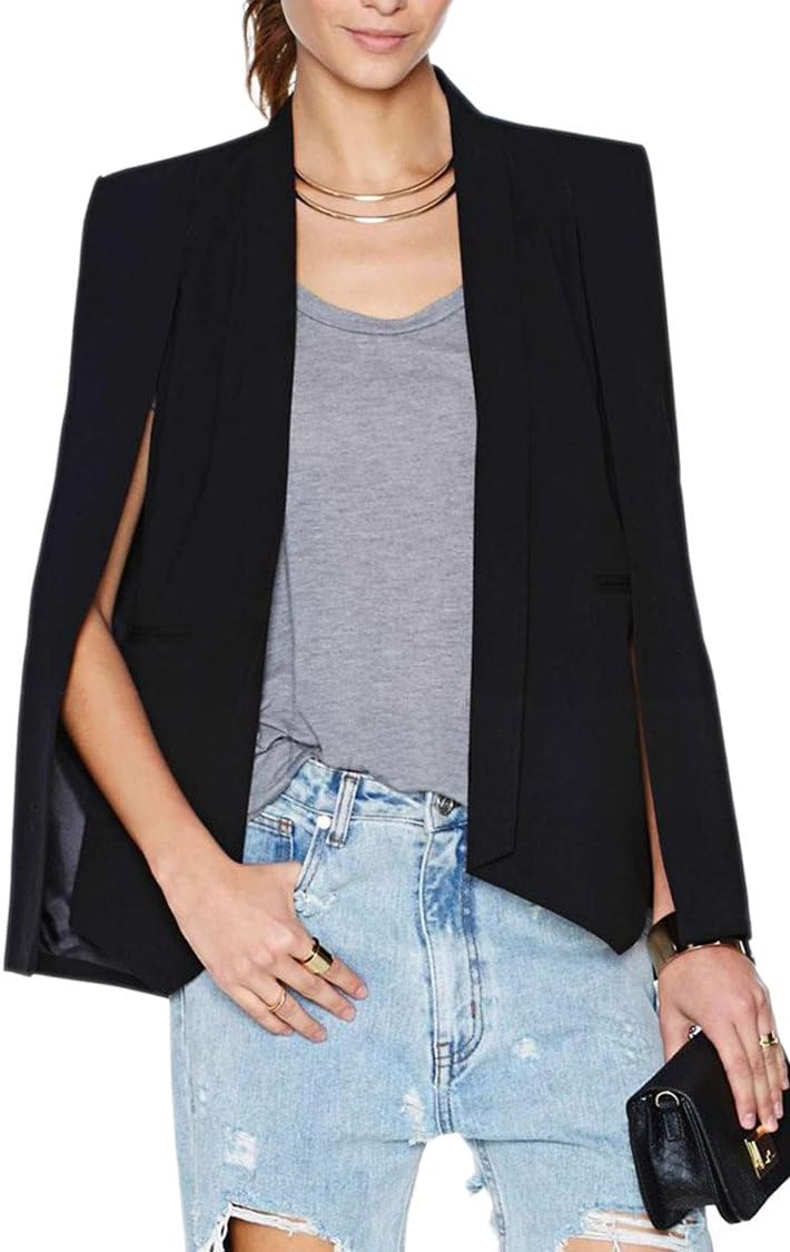 Evenstone Women's Split Batwing Sleeve Cape Blazer Open Spring Coat