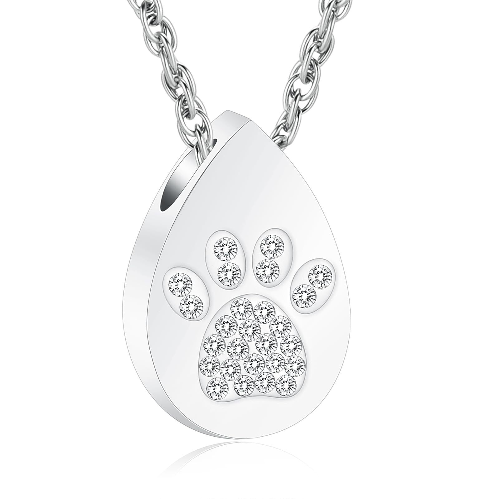 AIWENXI Cremation Jewelry for Ashes Teadrop Urn Necklace Keepsake with Dog/Cat Paw Memorial Urn Jewelry Stainless Steel Necklace Memorial for Pet Gift for Men Women