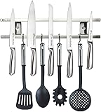 ECO KITCHEN 12 Inch Magnetic Knife Holder, Easy Wall Mount for Organizing Knives, Utensils and Cooking Sets. Magnetic Knife Strip Includes 4 Stainless Steel Hooks and Screws. Save Kitchen Space Now!
