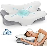 Cervical Neck Pillow for Pain Relief - Ergonomic Side Sleeper Pillow for Neck Support, Cooling Memory Foam Pillows for Sleeping, Contour Pillow Orthopedic Bed Pillow for Back Stomach Sleepers