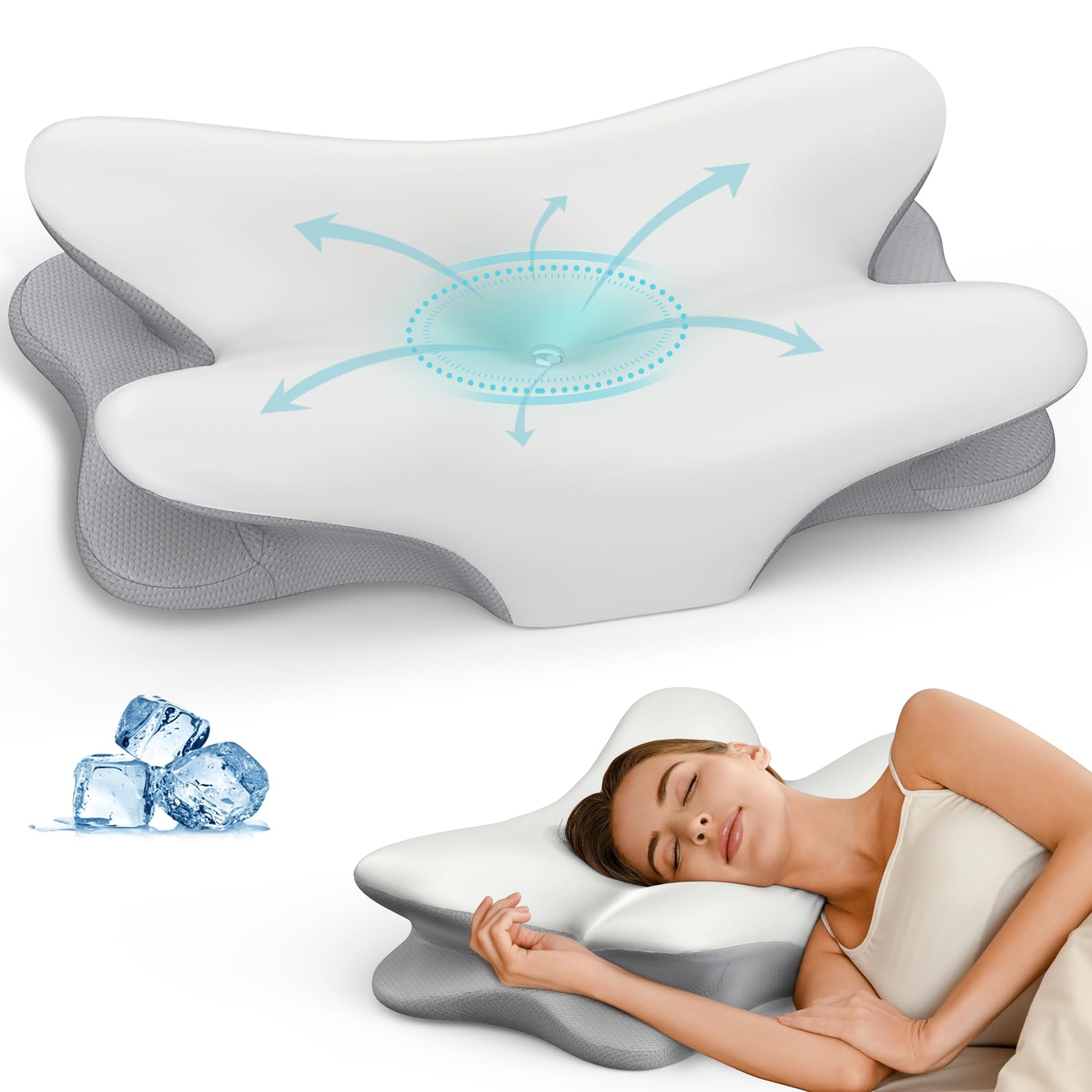 Photo 1 of Cervical Neck Pillow for Pain Relief - Ergonomic Side Sleeper Pillow for Neck Support, Cooling Memory Foam Pillows for Sleeping, Contour Pillow Orthopedic Bed Pillow for Back Stomach Sleepers