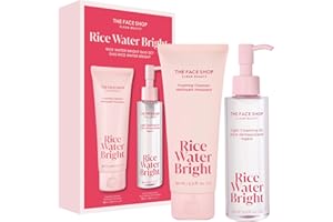 The Face Shop Rice Water Bright Double Cleansing Duo Set with Ceramide, Korean Skin Care, Gentle Face Wash & Pore Control Cleansing Oil, Hydrating, Moisturizing, Vegan Facial Cleanser, Makeup Remover