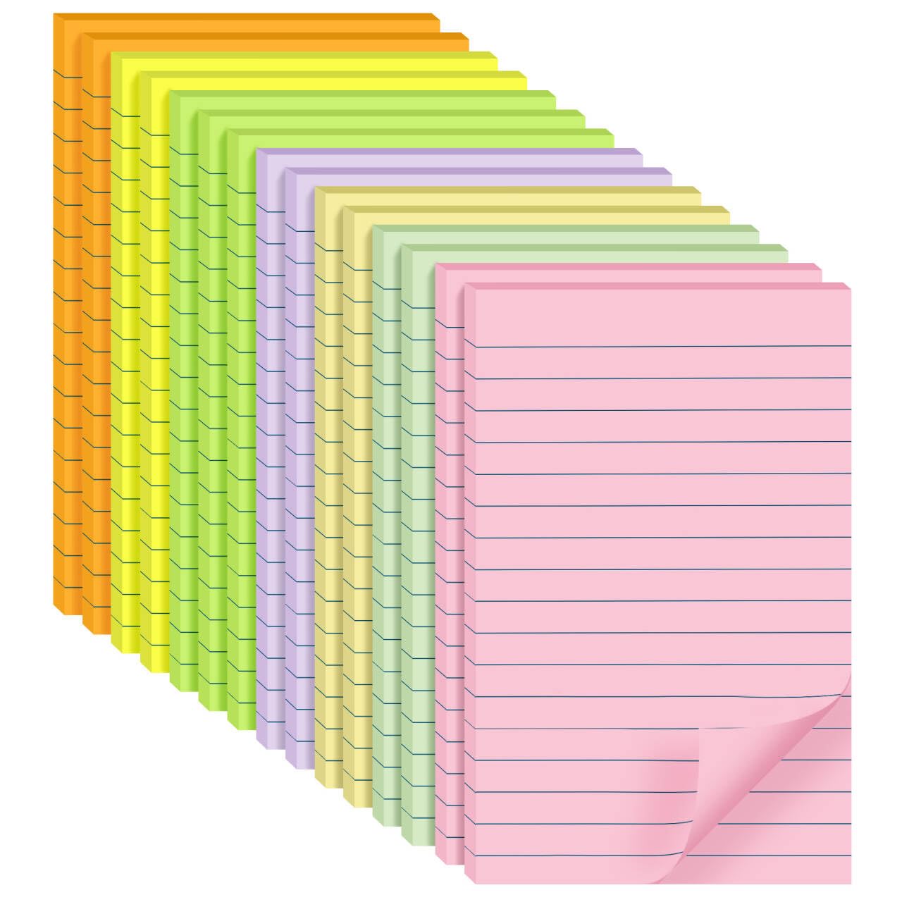 Photo 1 of (15 Pads) Lined Sticky Notes 4x6 in Post, 7 Pastel Colors with Lines Self-Stick Note Pad it, Strong Adhesive, Big Rectangular Sticky Pads for Office, Home, School, Meeting