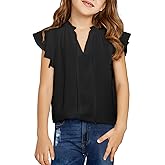 DOKOTOO KIDS Girls Tops Cute Summer Ruffle Short Sleeve T Shirts Casual V Neck Chiffon Blouses 6-15 Years
