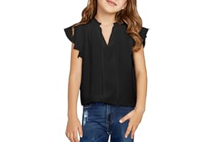 DOKOTOO KIDS Girls Cute Ruffle Short Sleeve T Shirts Casual V Neck Chiffon Blouse Tops 6-15 Years