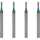 JIANXING 1/16" Carbide Square End Mill, 3 Flute, DLC Coating, 4 Pcs | Ideal for Aluminum, Copper Alloy, Plastic, HRC 55, CNC Router Bits