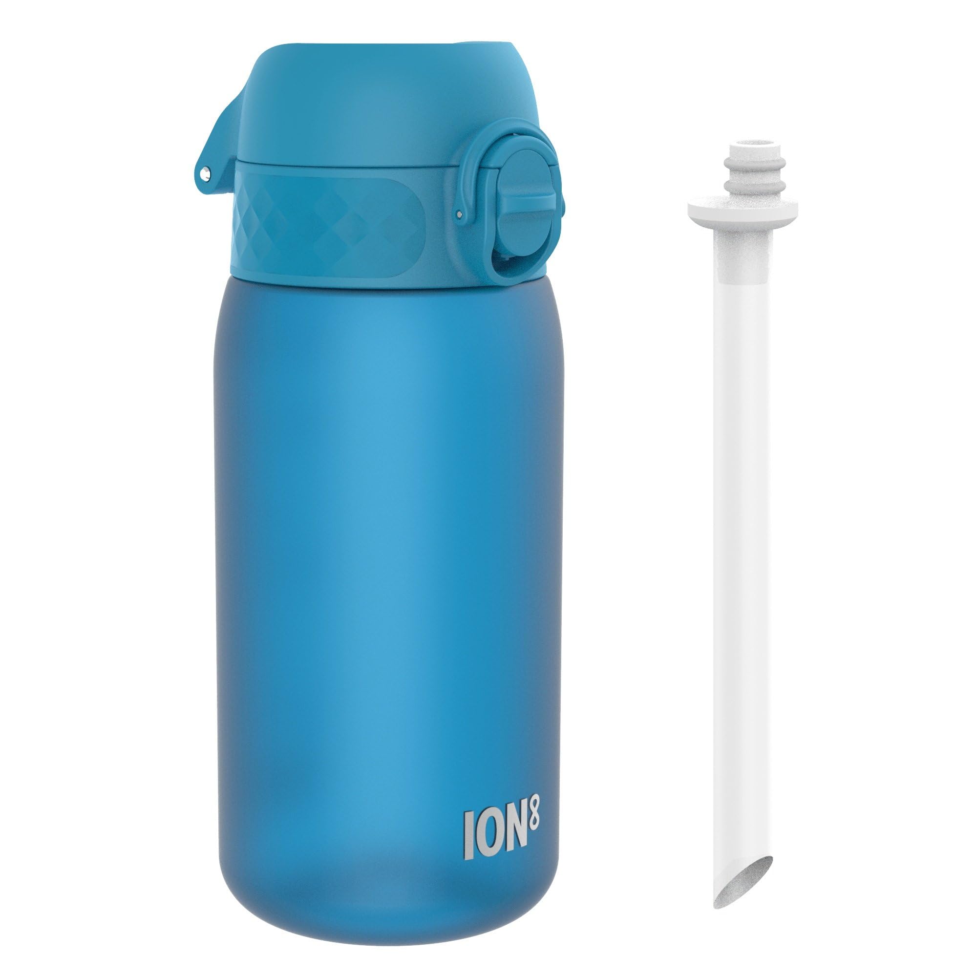 ION8 Kids Water Bottle 350ml/12oz Leak Proof & BPA Free Drinking Bottle with Straw, Triple Lock Lid to Prevent Spills & Integrated Handle, Ideal for Little Hands & Lunch Boxes,Recyclon Blue with Straw — image 1