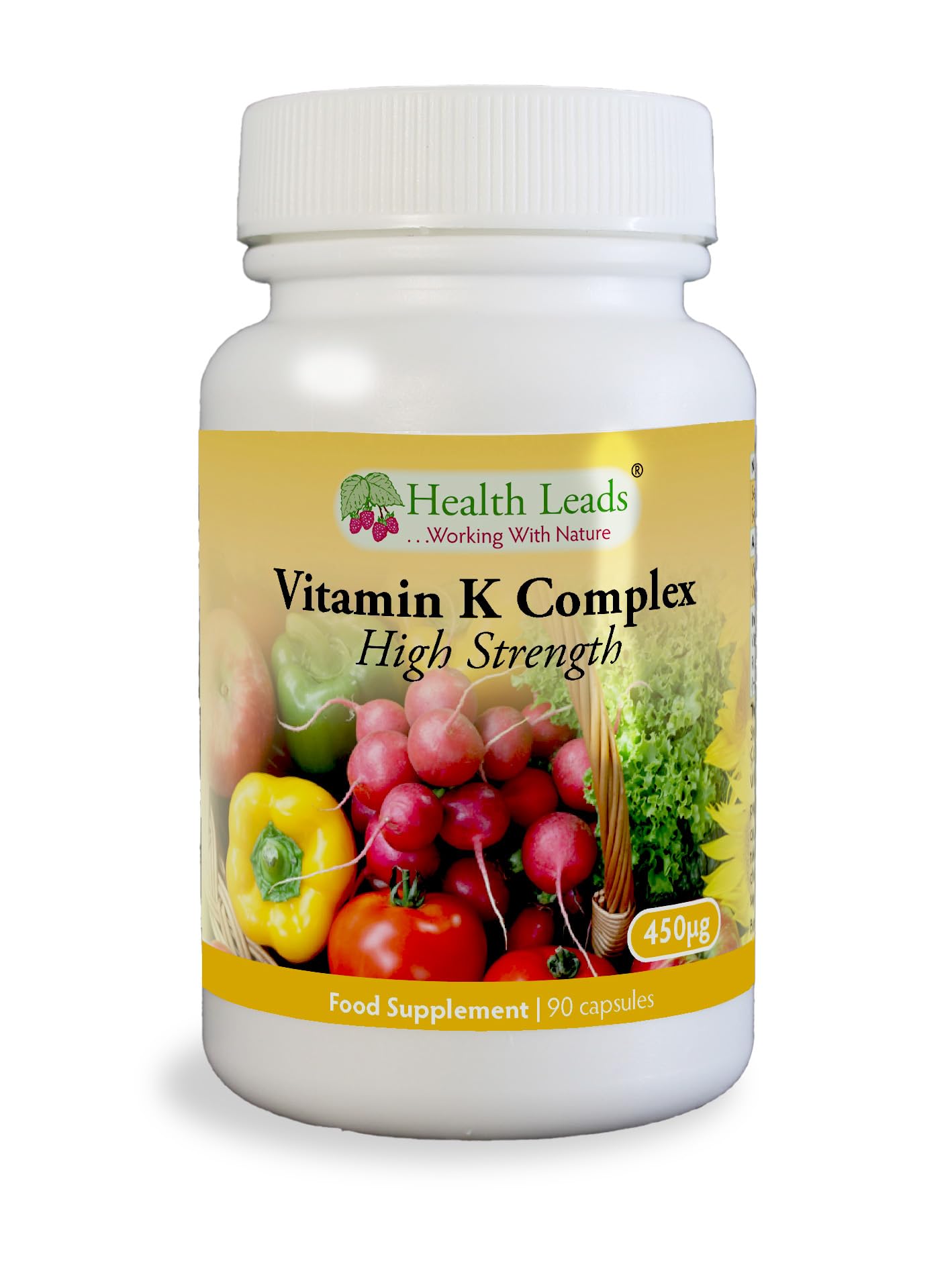 Vitamin K Complex High Strength Food Supplement 450µg x 90 Capsules, Magnesium Stearate Free, Vitamin K contributes to the Maintenance of Normal Bones & Normal Blood clotting, Made in Wales