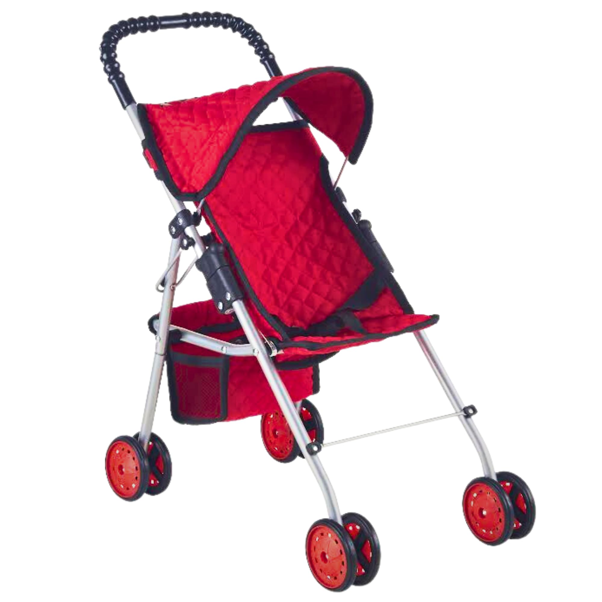 Photo 1 of The New York Doll Collection My First Doll Stroller with Basket, Foldable Doll Stroller (Red Quilted)