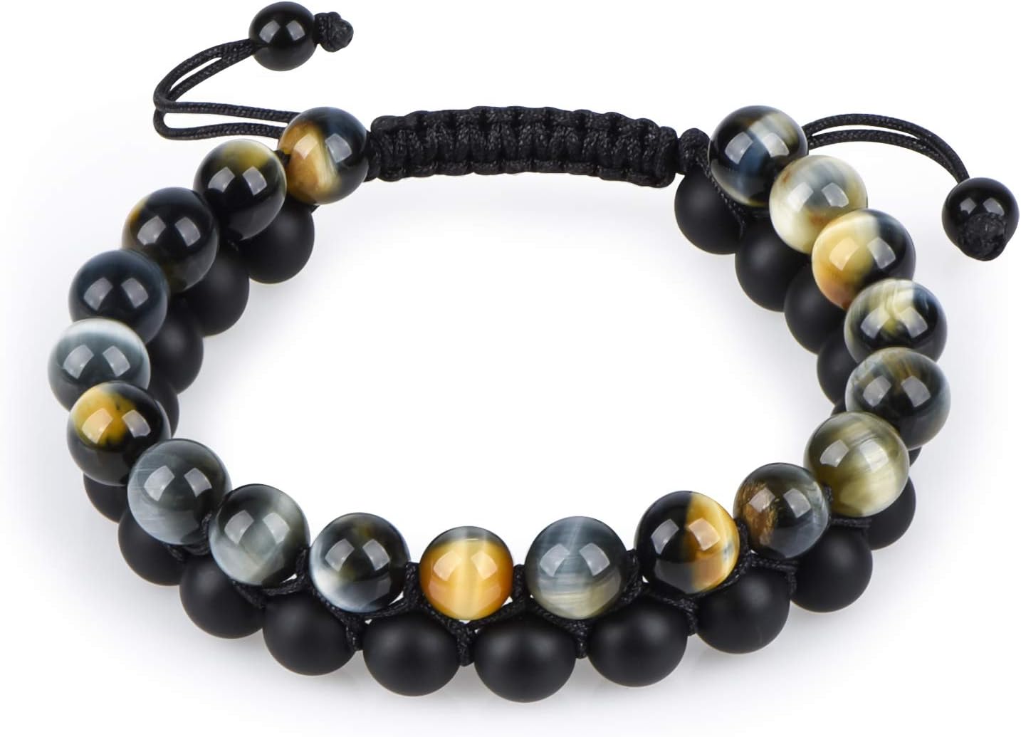 HASKARE Tiger Eye Stone Bracelet Men Women - Natural Energy Stone Essential Oil Lava Rock Black Onyx Tiger Eye Beads Bracelet Adjustable Couples