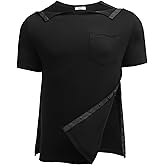 Deyeek Men's Post Shoulder Surgery Shirts Recovery Tear Away Short Sleeve Full Open Side Snap Adaptive Chemo Clothing