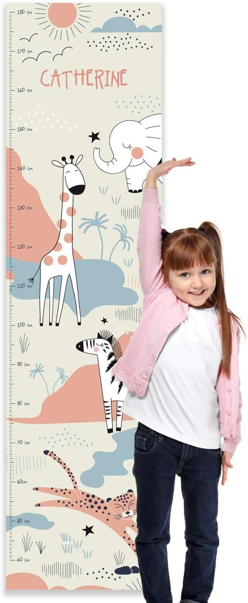 Paper Themes Personalised Childrens Height Chart for Kids Nursery Wall, or Bedroom - Cute Animals