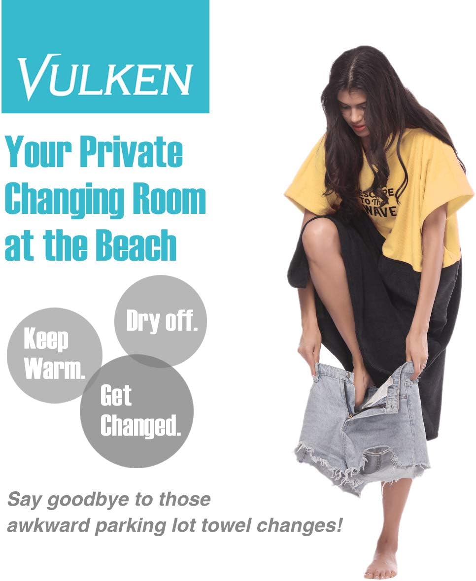 Vulken Extra Large Yellow Thick Hooded Beach Towel Changing Robe. Surf Poncho Men for Easy Change in Public. Quick Dry Microfiber Towelling for The Beach, Pool, Lake, Water Park. L/XL: Kitchen & Dining