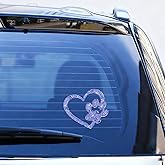 DEAELF Bling Heart with Dog Paw Car Sticker Decal, Waterproof Diamond Paw Auto Bumper Decal Decoration, Cute Rhinestone Animal Footprint Vehicle Window Sticker for Car Truck Laptop (RoyalBlue)