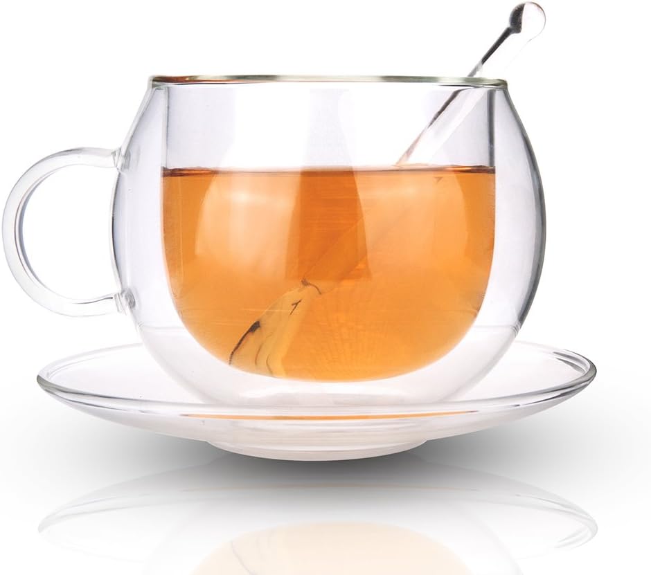 Ivoku Double Walled Glass Mug with Spoon, Best Tea Cup Durable Heat Resistant Coffee Mug