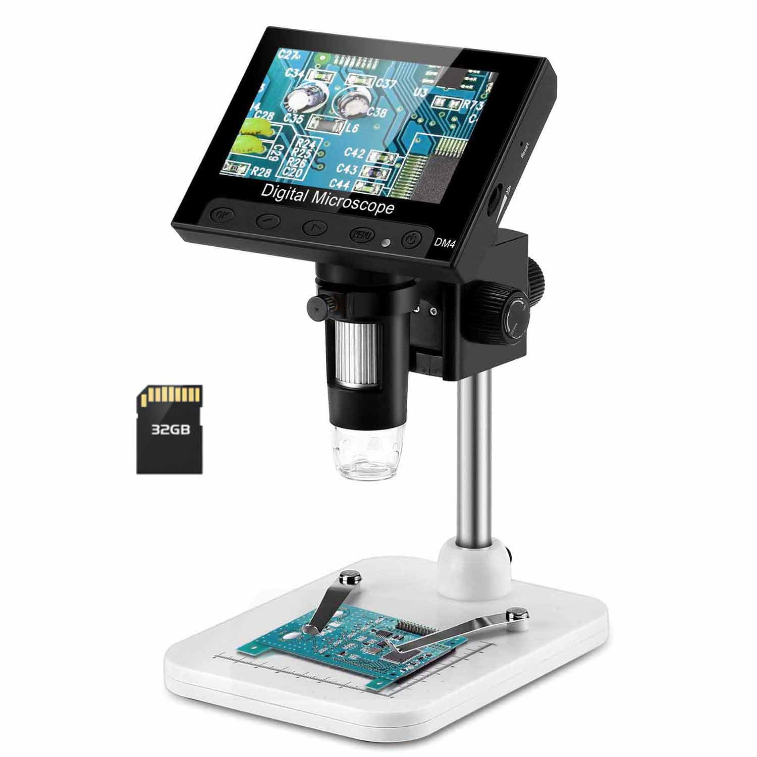 WADEO Professional Digital Microscope, 8 Adjustable LED Light, Type-C, 32GB Card, Soldering Microscope for Electronics Repair, Teenager Microscope for Education, Coin (4.3"-1000X-720P)