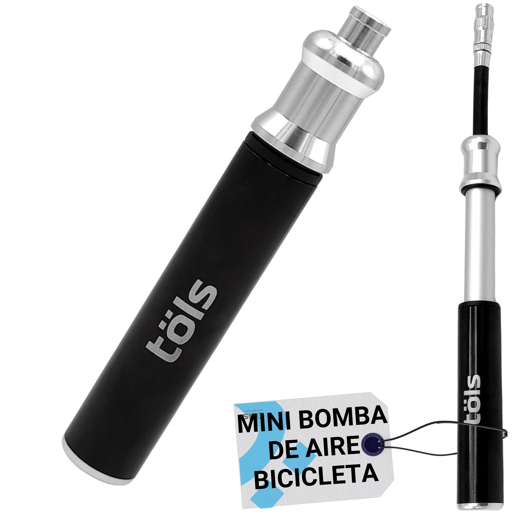 TÖLS Air Pump Aina Pro 134 mm | Includes Bike Frame Holder and Hose Holder, Tools for Cyclists | Portable Wheel Inflator 80 PSI | Portable Bicycle Pump, Black