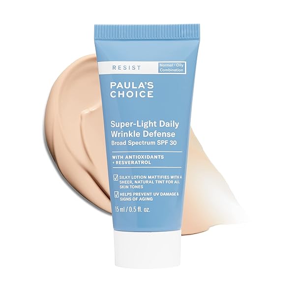 PAULA’S CHOICE RESIST SUPER-LIGHT DAILY WRINKLE DEFENSE SPF 30 MATTE TINTED FACE MOISTURIZER WITH UVA & UVB PROTECTION, ANTI-AGING SUNSCREEN FOR OILY SKIN, TRAVEL SIZE