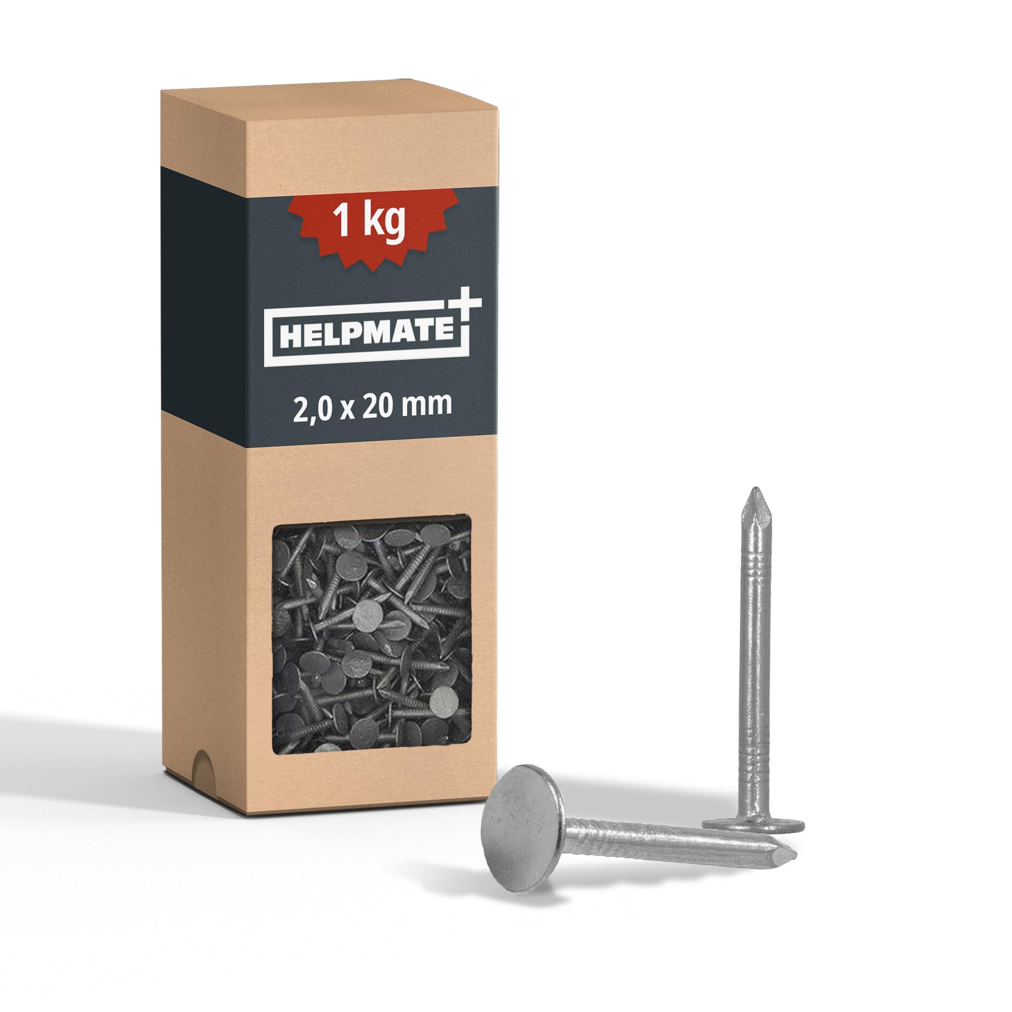 HELPMATE Roofing Felt Nails 2.0 x 20 mm Mechanical Galvanised - 1 kg Roofing Felt Pins Type B - Roofing Felt Nails DIN 1160 B - Roofing Nails Ideal for Roofing Felt, Plastic Tarpaulins & Slate Panels