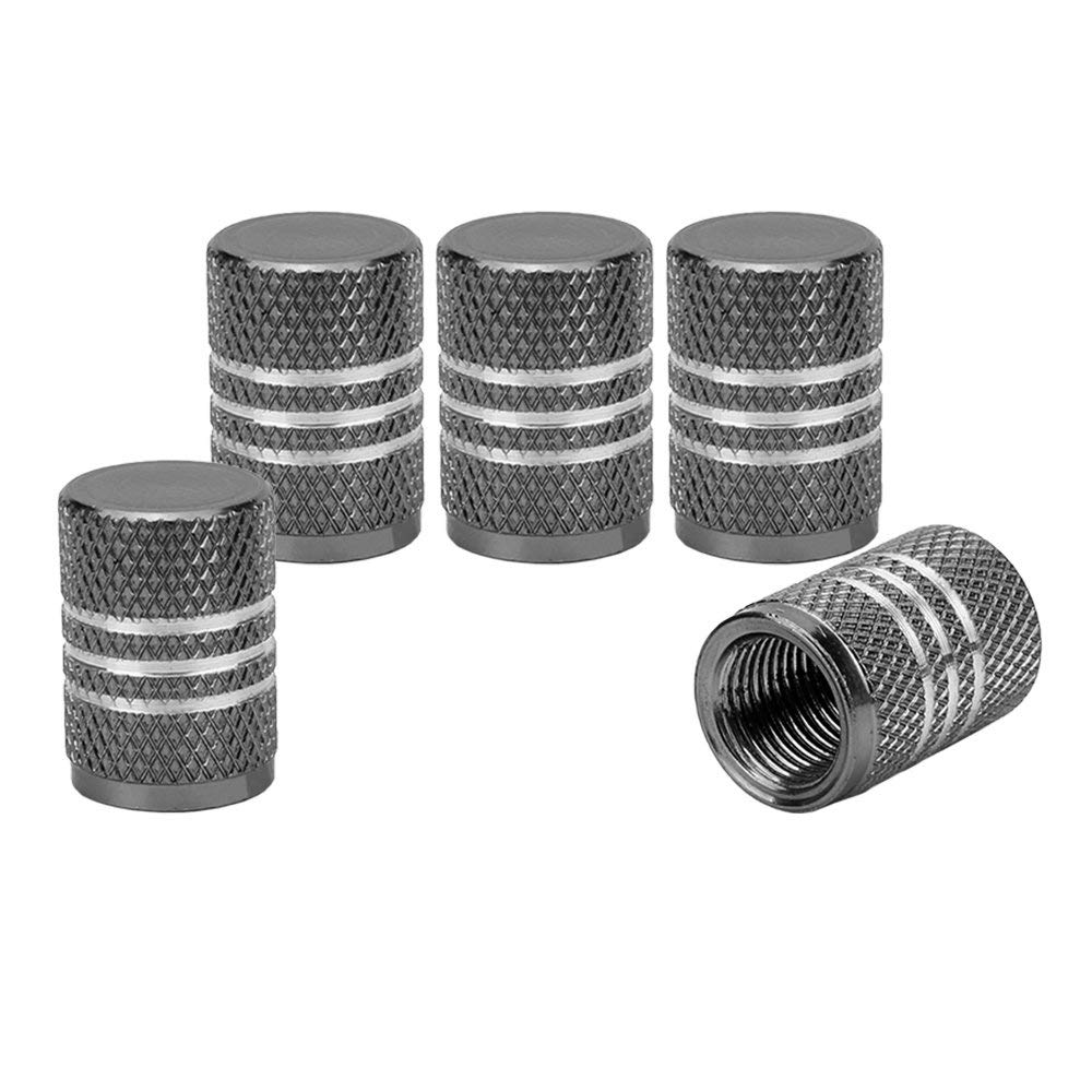 SENZEAL 5x Silver Around Dust Caps Aluminum Alloy Wheel Valve Caps for Bike Car Motorbike Titanium Grey