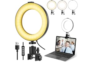 Video Conference Lighting Kit, Ring Light Clip on Laptop Monitor, 6" Dimmable LED Circle Light，Selfie Ring Light for Zoom Mee