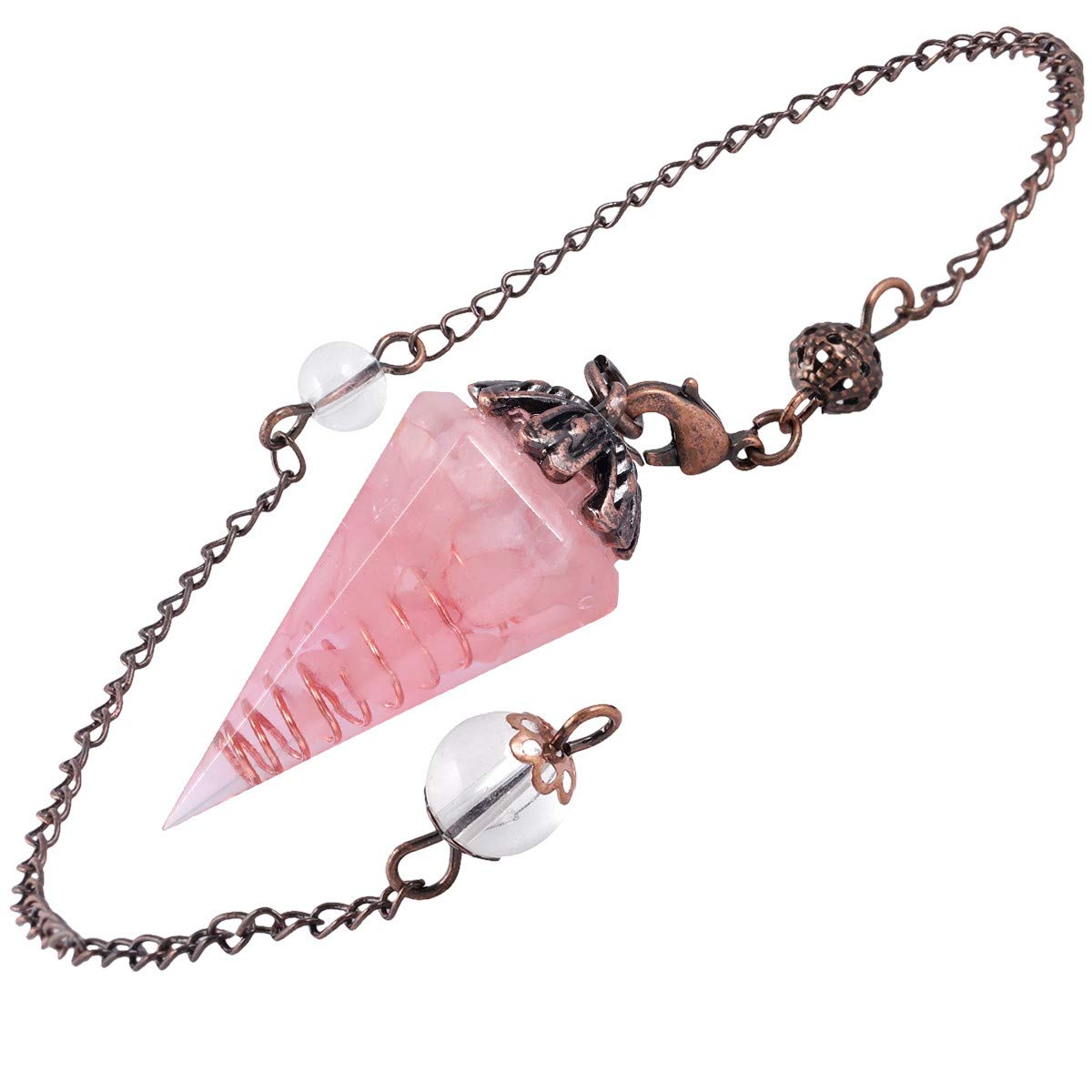 mookaitedecor Natural Rose Quartz Crystal Pendulum for Dowsing Divination Scrying Meditation, Healing Crystal Witchcraft Gift, Vintage Classic Crystal Point Dowsing Pendulum Pink Wiccan Decor