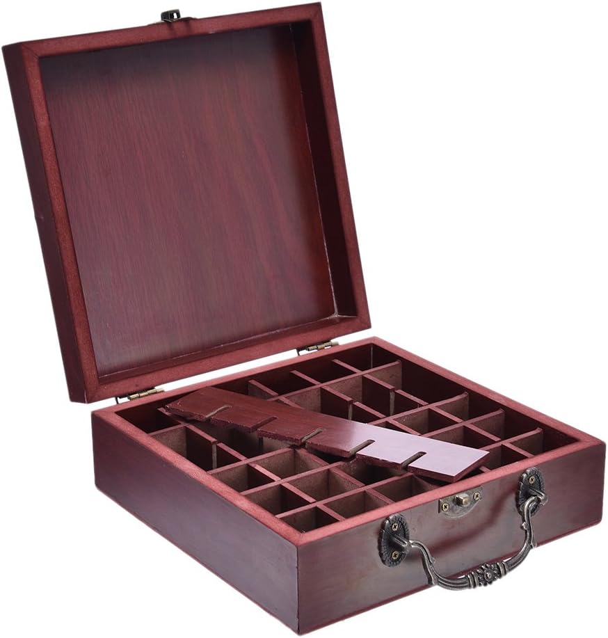 Preeyawadee 36 Slots Wooden Essential Oils Box Solid Wood Case Holder Aromatherapy Bottles Storage Organizer Wooden Storage Box