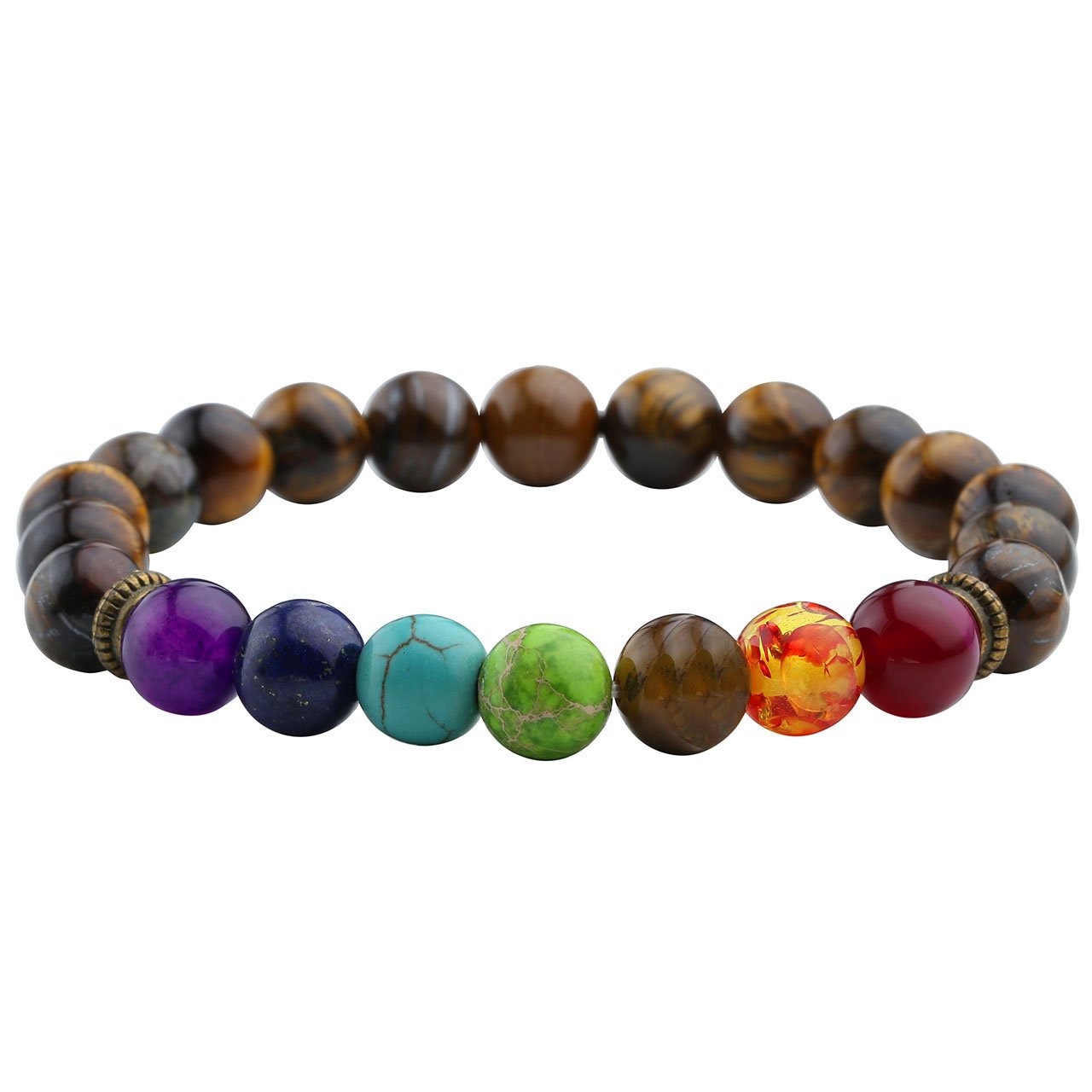Jovivi 8mm-7 Pierres Chakras Bracelet en Pierre Oeil de Tigre Perles d\'Energie Pierre Précieuse Extensible Elastique Tibétain Bouddhiste Unisexe