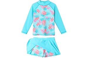 BAOHULU Girl's Two-Piece Long Sleeve Swimsuits UPF50+ Rash Guard Kids Bathing Suit