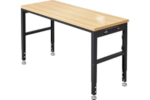 ANTIFIR Adjustable Workbench 60" 2000 Lbs Load Capacity Heavy Duty Wood Work Bench with Power Outlets, Smooth Surface Work Table for Garage, Workshop, Office, Home, Commercial