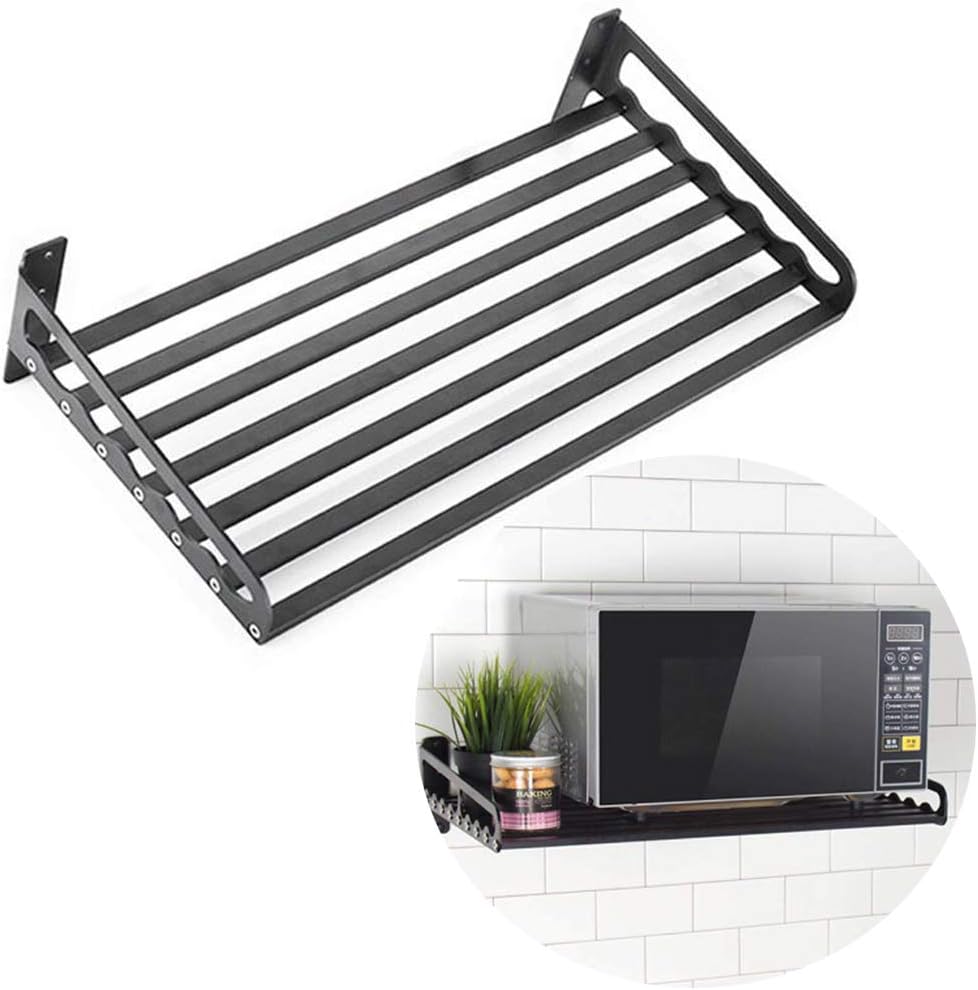 MICROWAVE OVEN RACK Hanging Stand Kitchen Storage Shelf Organizer Electric Oven Holders Storage Racks Wall Shelf Kitchen Organizer Aeronautical Aluminum, Weight Bearing 110 Lb,40x39cm