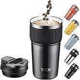 TKK Insulated Coffee Mug with Ceramic Coating, 21oz Iced Coffee Tumbler Cup with Straw Lid Double Wall Vacuum Leak Proof Travel Mug with Strap for Hot and Iced Beverage, Tungsten Steel